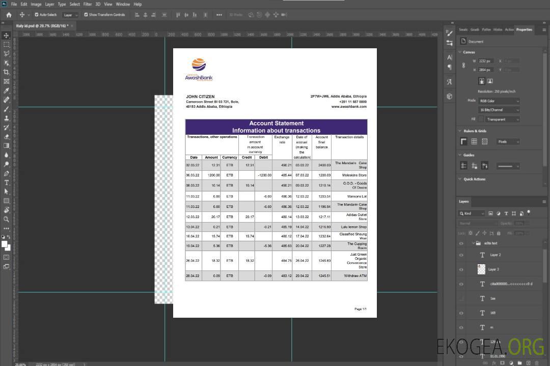 Relevé de la Banque Awash éthiopienne xls template Relevé de la Banque Awash éthiopienne xls template